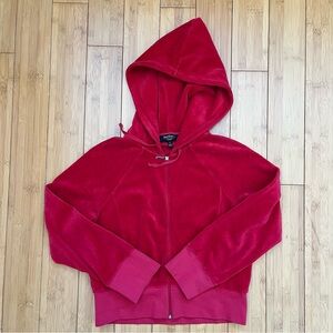 Crop Red Juicy Couture Hooded Zip-Up Jacket rhinestone L